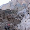 Glenn Thompson gearing up for the chimney solo to Broadway Ledge.