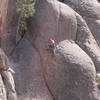 Unknown climber hanging draws on May-B-Nueve.