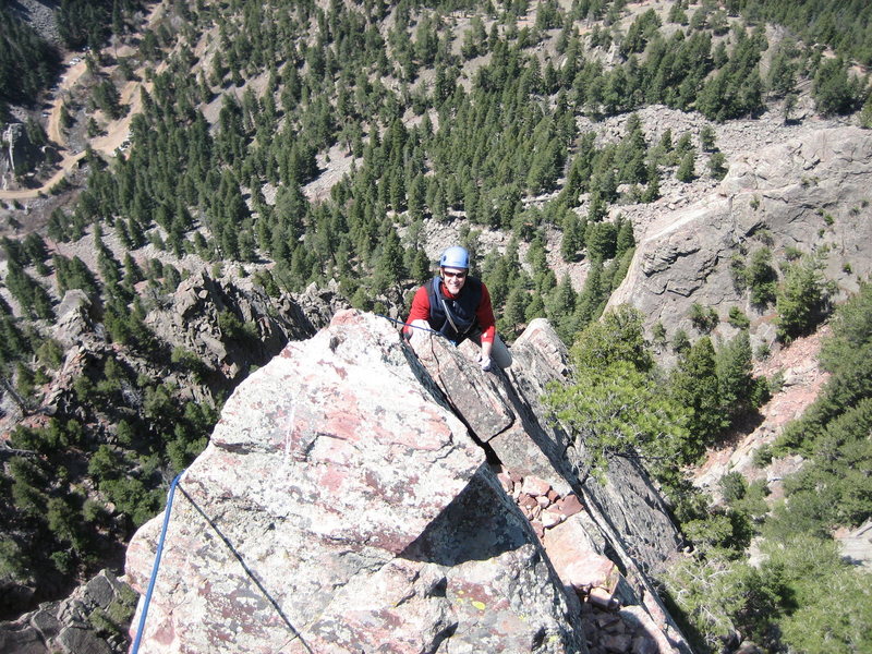 Mike Wysuph on the last few feet of the arete.