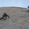 Pitch one of Walk on the Wild Side, Saddle Rocks in Joshua Tree.  Adam following Geir during the AMGA Rock Instructor Exam this spring.