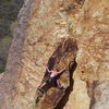 We spotted this guy showing how to do the crux in style. Way to go dude! You can clearly see the so-so pinch of the left arete and the rad hold for the right that gets you through.