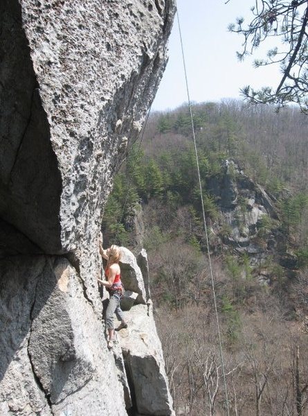 Renee climbing Strawberry Jam in mid April.