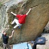 Nathan on the left-hand variation of this sweet problem.  'Course someone ruined the onsight potential for these guys with the world's largest tick-mark...  Better this kind of tick than deer ticks but come on people...