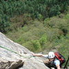 Alex on the exposed upper pitch of Upper Refuse...