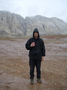 Drinking Tecate in the rain in the San Rafael Swell, Utah.