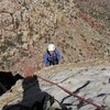 Topping out on Tunnel Vision (5.7), Red Rock Canyon, NV