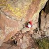 Ted Lanzano at the crux of Superfly. Photo by Cody Blair. 