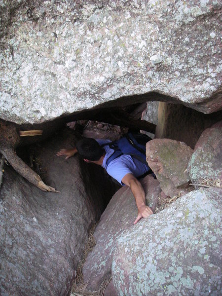 Robby spiraling up cave staircase.