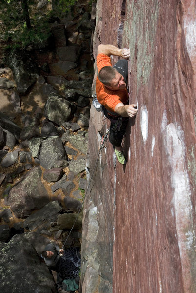 Flake Route. Crux. Photo: Darin Limvere.