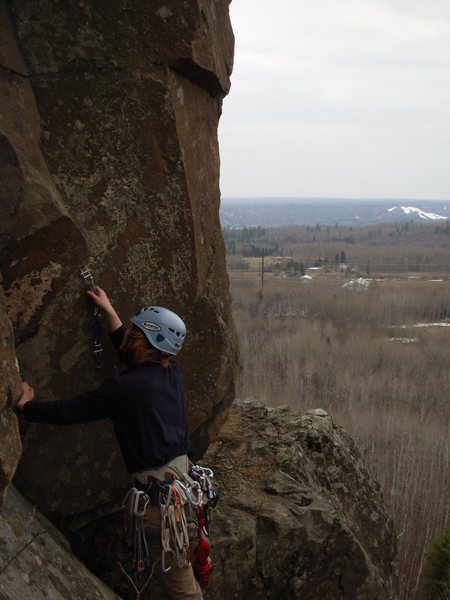 Cora leading up past the big ledge.