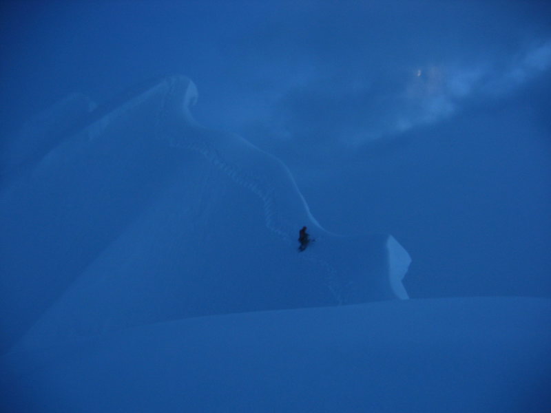 Top of the Mooses Tooth in a storm.