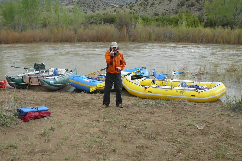 Pete telling me how much fun he's having during a rare big water run of the Dolores. 