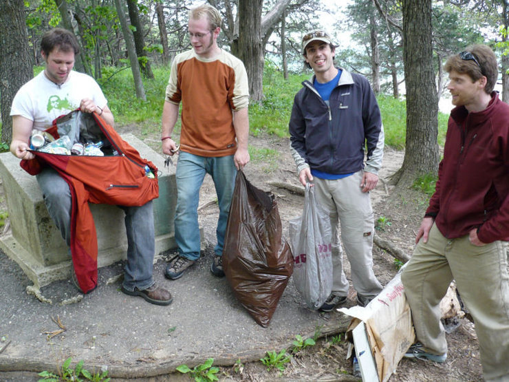 The garbage we picked up at the end of the ceremony at Gibralter Rock, 2008. There is alot more of it down there. <br>
<br>
L-R  Mr. Faber, Brian, Remo, Nick Rhoads.<br>
<br>
Photo by John Knoernschild