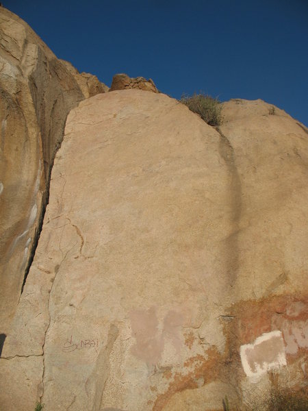 Smooth Sole Slab with (l-r) The Jamcrack (5.4), Smooth Sole Direct (5.11a) and Right (5.10c), Mt. Rubidoux. 