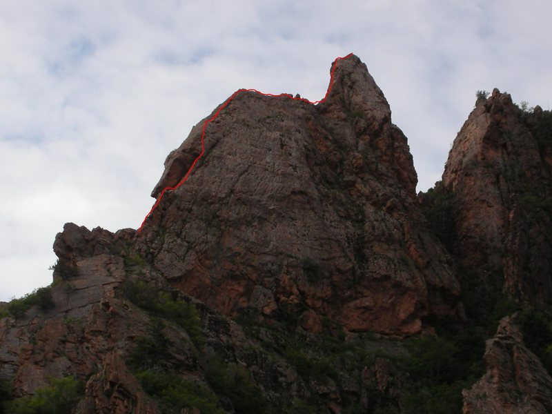 Approximate climbing line of Cat In The Hat in red