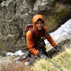 Jordon following the last tricky pitch.  Hallett Chimney.  June 4th 2008.