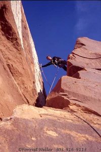 Duncan Burke about to crux on The Priest.