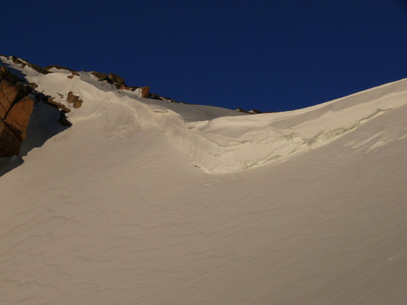 Big cornice at the top of the couloir!  June 7, 2008.