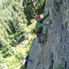 Jesse Climbing the second pitch of Implorien