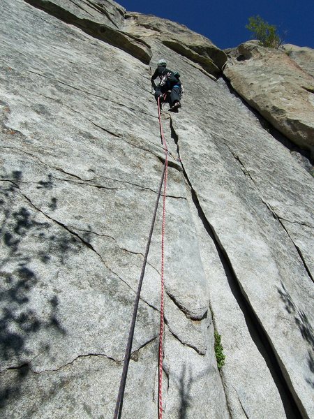 It is difficult to stop and place gear in the first 20ft of Funky Bolt.  There is a great hex placement right after the lieback start.