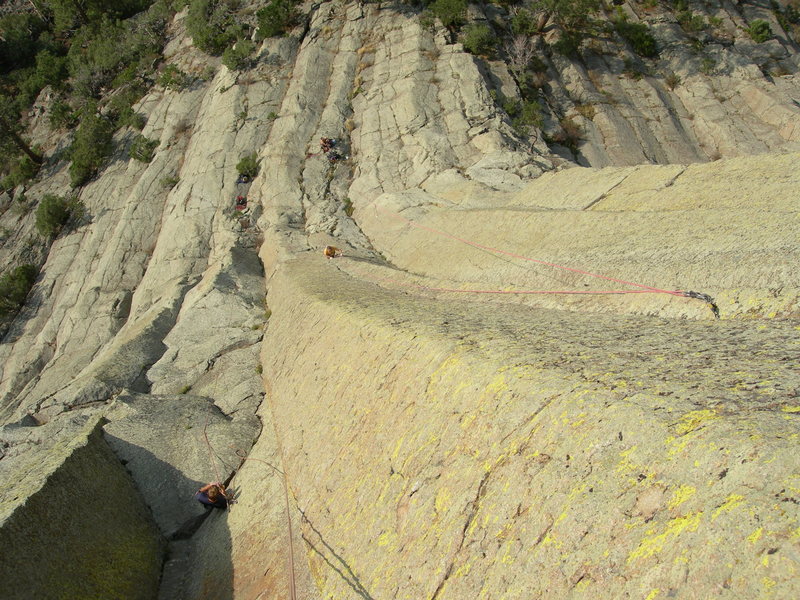 Kevin Cooper on a glorious TR of Bloodguard, and Nate A at the belay below the crux pitch of Avalon.