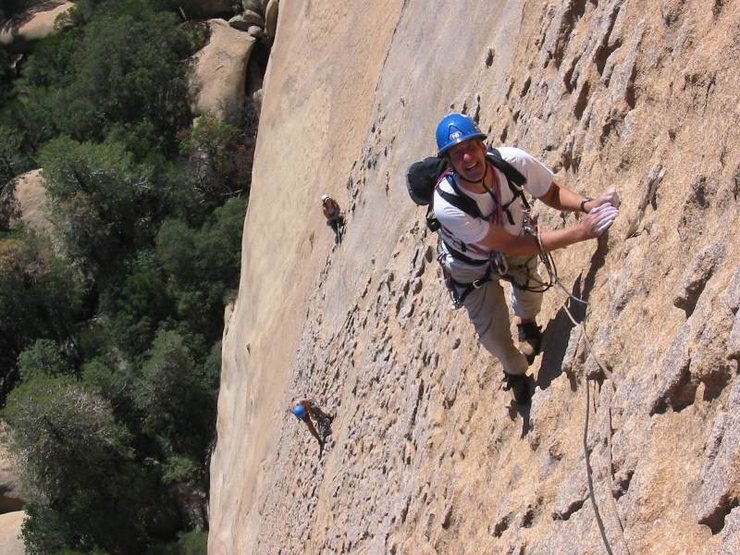 Jason Schrack on second pitch of WML.  Other parties visible on route below.