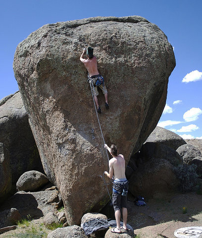 "The Mangee Moose's Tooth" (5.11a sport) <br>
The Pink Panther at Stonehenge<br>
<br>
Picture taken by Christine: <br>
http://www.flickr.com/photos/12377166@N00/