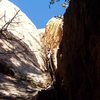 Aesthetic chimney climbing on the first pitch.