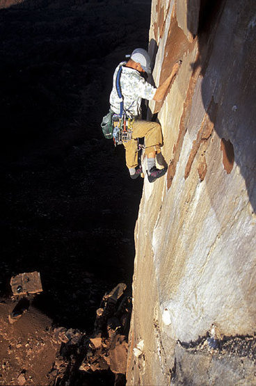 Jason Lakey on the first pitch of the North Face.