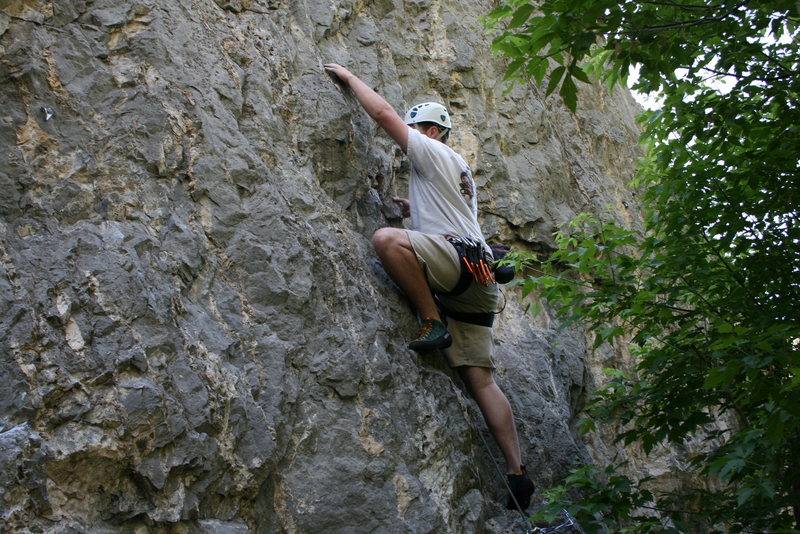 Moving pass the first clip, don't fall you'll land in the tree. 