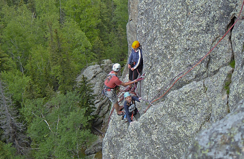 Joel and Nicole at the 1st belay station.  Kenna climbing, Mike Photog.