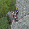 Joel and Nicole at the 1st belay station.  Kenna climbing, Mike Photog.