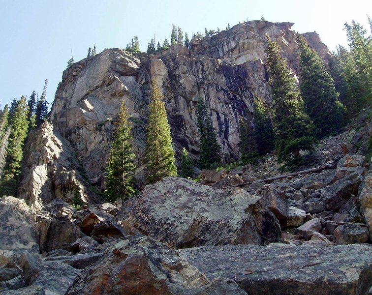 Second Grotto Wall. The Plaque is the smooth face at the top left of the photo. The top of Third Grotto Wall can be seen at the top right of the photo.