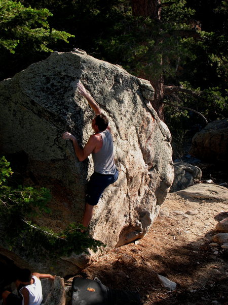 James bouldering in Long Valley, Tramway