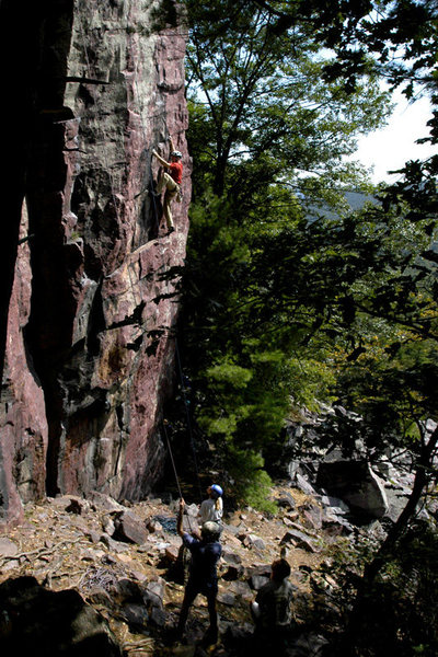 Climber on Callipigeanous Direct at Devil's Lake