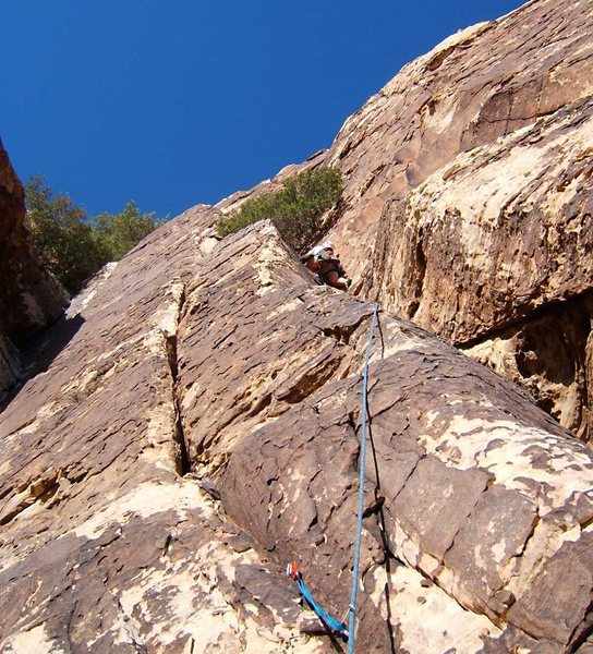 Approaching the ledge on the second pitch.