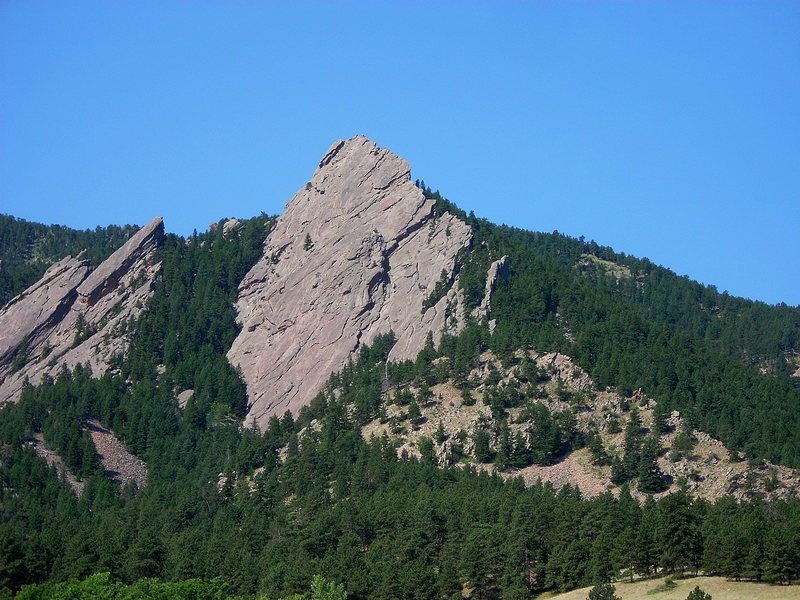 The First dominates the view, but the Flatironette is just to the right and almost appears to be connected.  The Spy is to the far right.