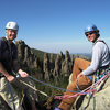 Jay and I at the summit of Spire 2, picket fence in the background.  June 08.  Photo Aaron Costello.