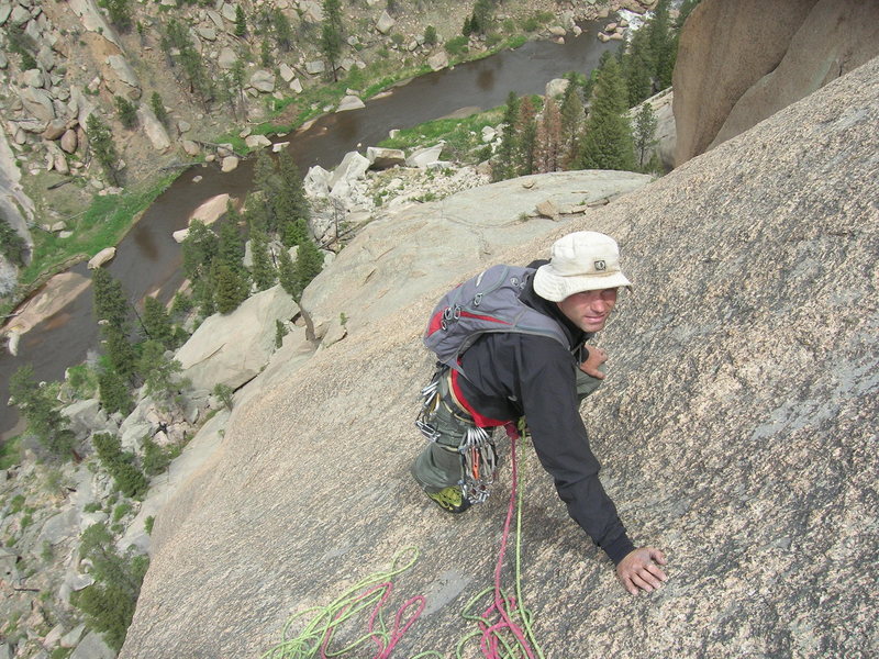 John enjoying great slab on Big Rock.