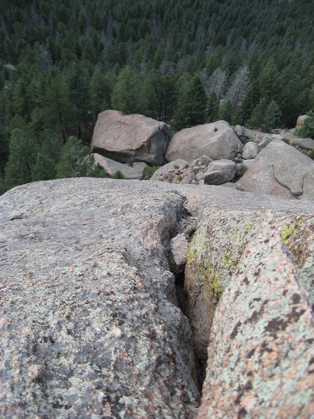 Looking down the V-shaped groove just below the large block.