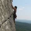 Heather climbing Cascading Crystal Kaleidoscope (CCK) on a hot day. 