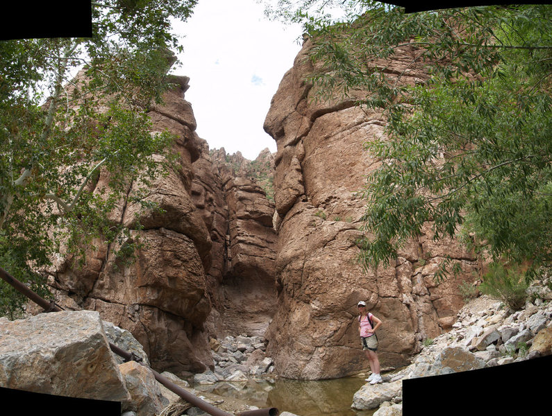 Stitched panorama showing the heart of Atlantis.  Most routes are in visible area, 'Mondo Freako', 'Unknown 5.6' and 'Mickey Mouse' are ~15 yds off to the right of this.