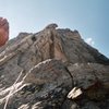 Emily Isaacs on the upper middle half of Ellingwood Arete. Beautiful sustained 5.6 climbing