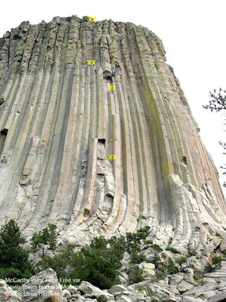 Belay stances for McCarthy West Face Free var