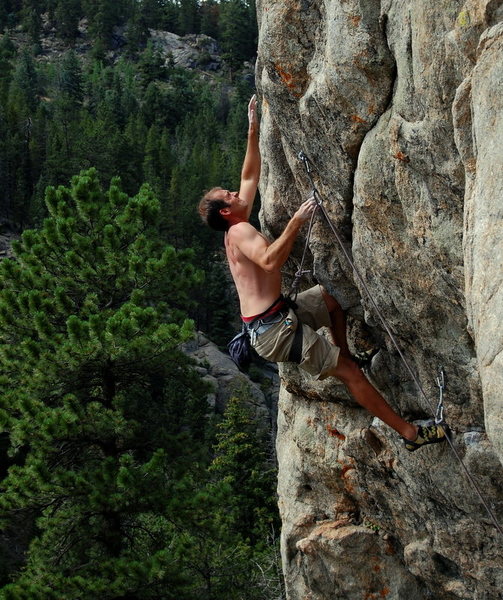 Jeff making the crux reach.