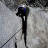 Jugging up to Salathe ledge on the Lost Arrow Spire.