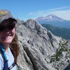 The view from the summit of Mt. Hubris after completing the Cosmic Wall route, Castle Crags State Park.