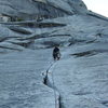 Climbing "The Grack" on the Glacier Point Apron.