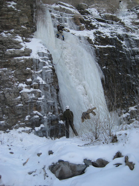 Brett Anderson belayed by Tristan Higbee on Itchy and Scratchy, Provo Canyon.