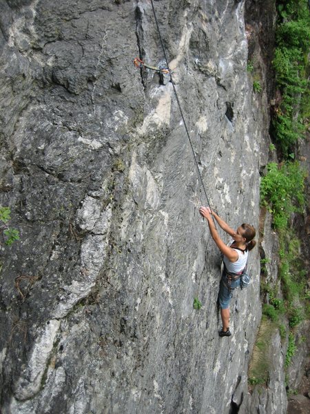 Suzanne Knower climbing the lower part of the route. Photo by her big brother. 